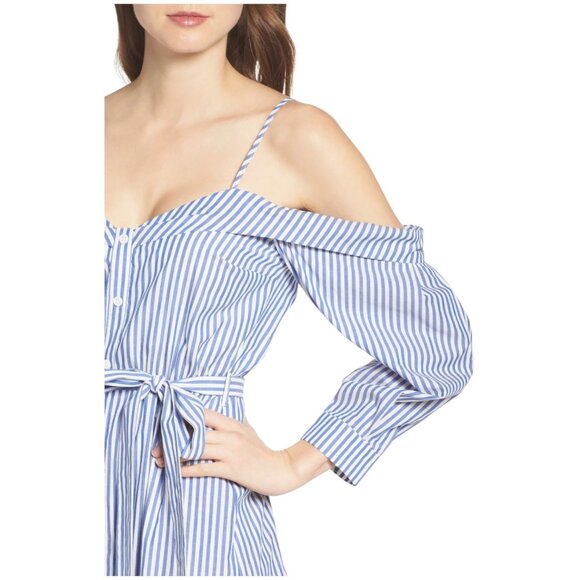 Revolve Bardot Paloma Stripe Dress White & Blue Women's Size Small - Picture 6 of 11